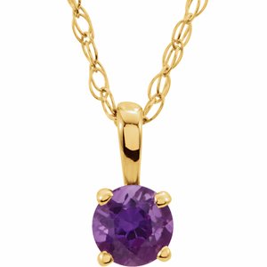 14K Yellow Gold 3 mm Amethyst Youth Solitaire 14" Necklace