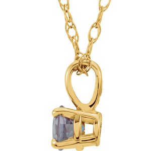 14K Yellow Gold 3 mm Imitation Alexandrite Youth Solitaire 14" Necklace