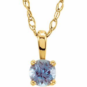 14K Yellow Gold 3 mm Imitation Alexandrite Youth Solitaire 14" Necklace