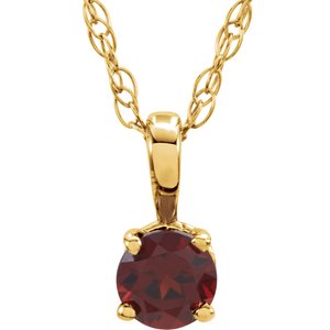 14K Yellow Gold 3 mm Imitation Mozambique Garnet Youth Solitaire 14" Necklace