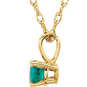 14K Yellow Gold 3 mm Lab-Grown Emerald Youth Solitaire 14" Necklace