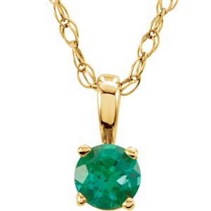 14K Yellow Gold 3 mm Imitation Emerald Youth Solitaire 14" Necklace