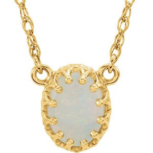 14K Yellow Gold 8x6 mm Oval Natural White Opal 18" Necklace