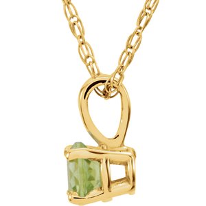 14K Yellow Gold 3 mm Natural Peridot Youth Solitaire 14" Necklace