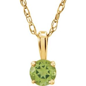 14K Yellow Gold 3 mm Imitation Peridot Youth Solitaire 14" Necklace