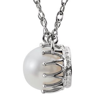 14K White Gold Cultured White Freshwater Pearl 18" Necklace