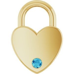 10K Yellow Gold Natural Blue Zircon Heart Locket Charm/Pendant
