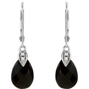 14K White Gold Natural Briolette Onyx & .025 CTW Natural Diamond Earrings – image 2
