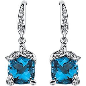 14K Yellow Gold Natural Swiss Blue Topaz & .06 CTW Natural Diamond Earrings
