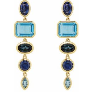 14K Yellow Gold Lab-Grown Blue Sapphire & Natural London Blue Topaz Dangle Earrings – image 2