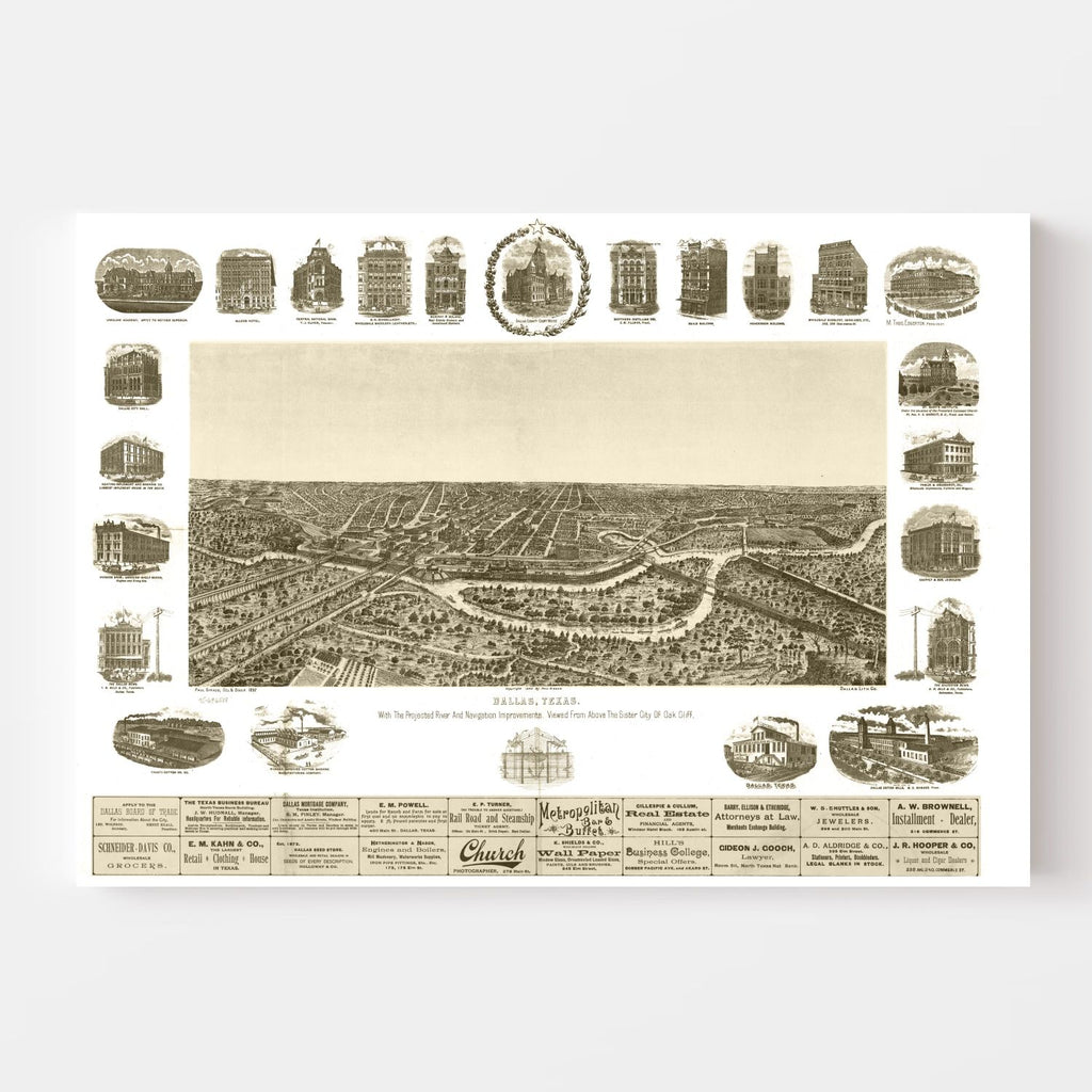 Vintage Map of Dallas, Texas 1892