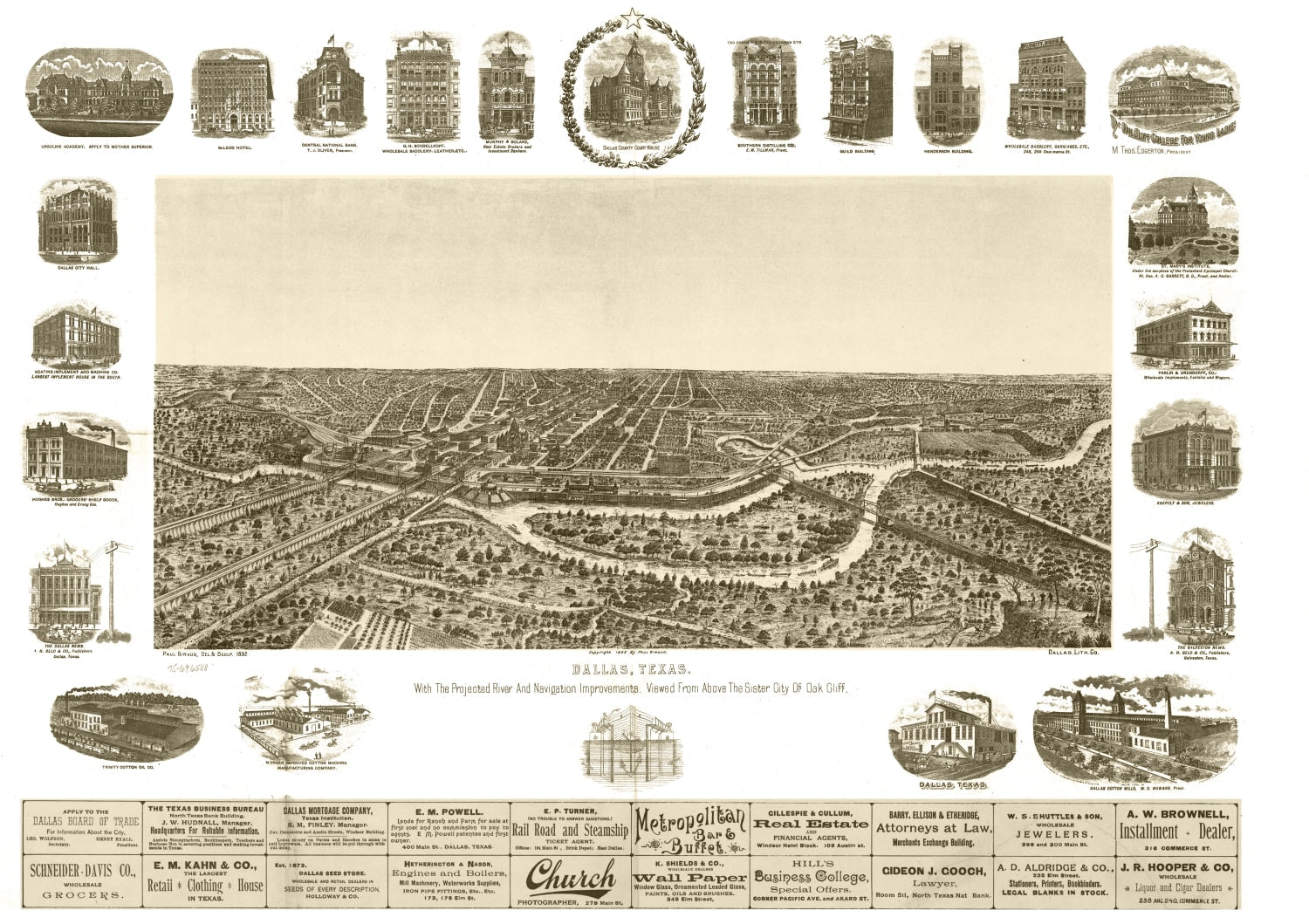 Vintage Map of Dallas, Texas 1892