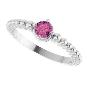 14K White Gold Natural Pink Tourmaline Graduated Bead Ring – image 5