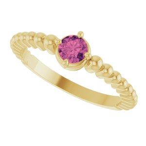 14K Yellow Gold Natural Pink Tourmaline Graduated Bead Ring – image 5