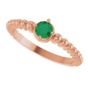 14K Rose Gold Natural Emerald Graduated Bead Ring – image 5