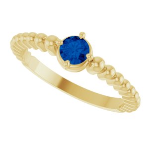 14K Yellow Gold Lab-Grown Blue Sapphire Graduated Bead Ring – image 5