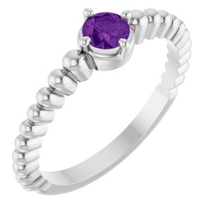 14K White Gold Natural Amethyst Graduated Bead Ring