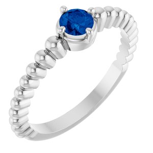 14K White Gold Lab-Grown Blue Sapphire Graduated Bead Ring