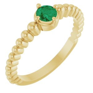 14K Yellow Gold Lab-Grown Emerald Graduated Bead Ring