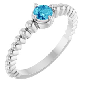 14K White Gold Natural Zircon Graduated Bead Ring
