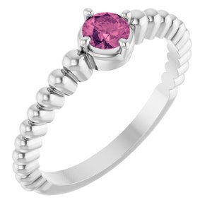 14K White Gold Natural Pink Tourmaline Graduated Bead Ring