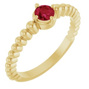 14K Yellow Gold Natural Ruby Graduated Bead Ring