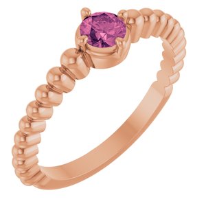 14K Rose Gold Natural Pink Tourmaline Graduated Bead Ring
