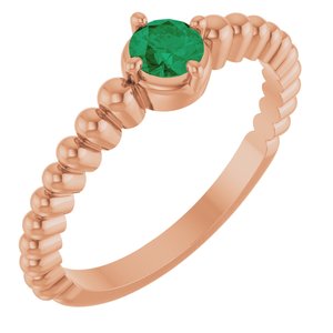 14K Rose Gold Lab-Grown Emerald Graduated Bead Ring