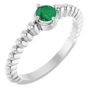 14K White Gold Lab-Grown Emerald Graduated Bead Ring