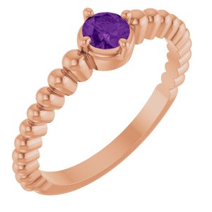 14K Rose Gold Natural Amethyst Graduated Bead Ring
