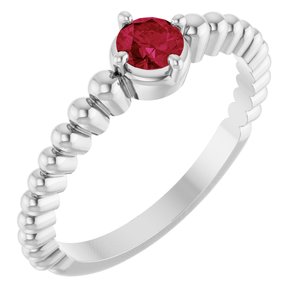 Sterling Silver Natural Ruby Graduated Bead Ring