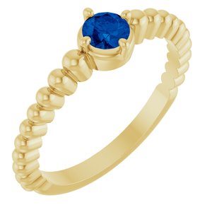 14K Yellow Gold Lab-Grown Blue Sapphire Graduated Bead Ring