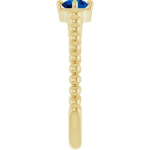 14K Yellow Gold Lab-Grown Blue Sapphire Graduated Bead Ring – image 4
