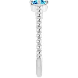 14K White Gold Natural Zircon Graduated Bead Ring – image 4