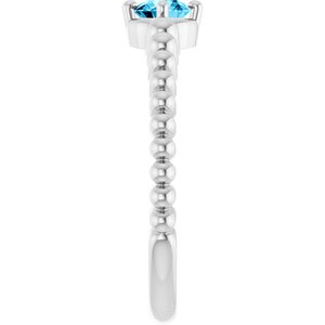 14K White Gold Natural Aquamarine Graduated Bead Ring – image 4