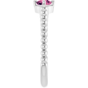 14K White Gold Natural Pink Tourmaline Graduated Bead Ring – image 4