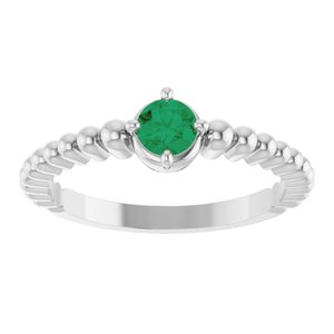 14K White Gold Lab-Grown Emerald Graduated Bead Ring – image 3