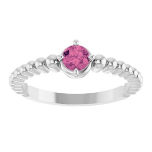 14K White Gold Natural Pink Tourmaline Graduated Bead Ring – image 3