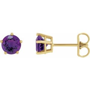 14K Yellow Gold Natural Amethyst Stud Earrings