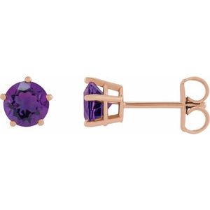 14K Rose Gold Natural Amethyst Stud Earrings