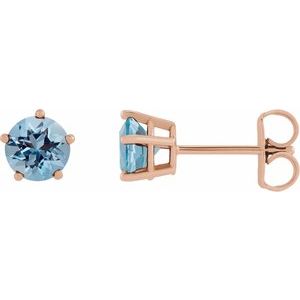 14K Rose Gold Natural Aquamarine Stud Earrings