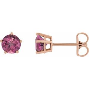 14K Rose Gold Natural Pink Tourmaline Stud Earrings