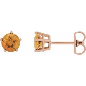 14K Rose Gold Natural Citrine Stud Earrings