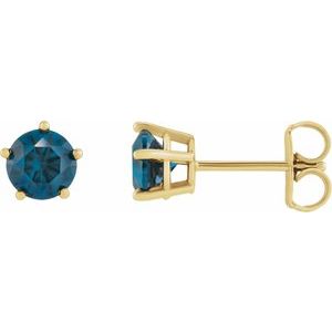 14K Yellow Gold Natural London Blue Topaz Stud Earrings