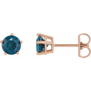 14K Rose Gold Natural London Blue Topaz Stud Earrings