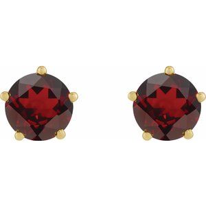 14K Yellow Gold Natural Mozambique Garnet Stud Earrings
