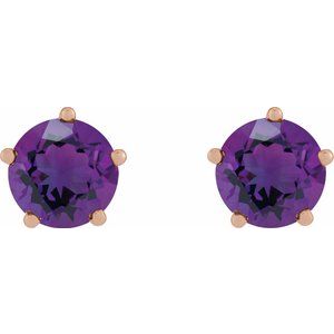 14K Rose Gold Natural Amethyst Stud Earrings – image 2