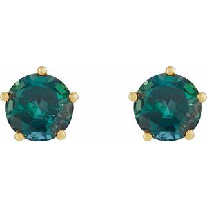 14K Yellow Gold Lab-Grown Alexandrite Stud Earrings – image 2