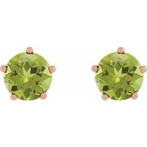 14K Rose Gold Natural Peridot Stud Earrings