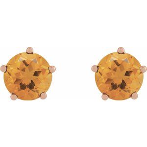 14K Rose Gold Natural Citrine Stud Earrings – image 2